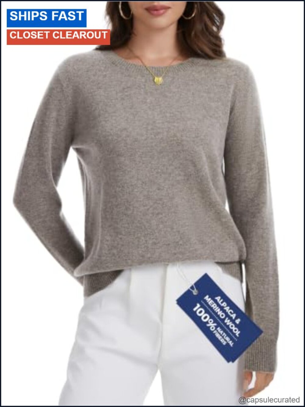 Cashmere Merino Wool Long Sleeve Sweater Pullover Thermal Knit Top
